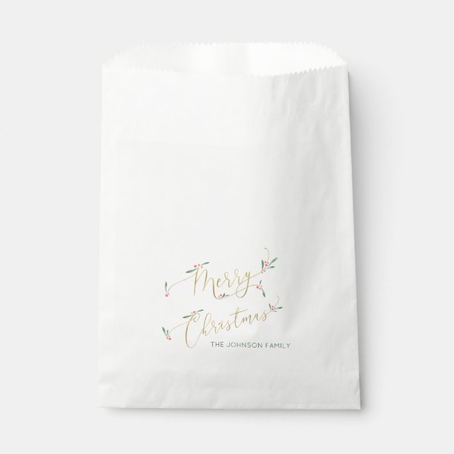 Modern Elegant Typography Merry Christmas Treat Favour Bags (Front)