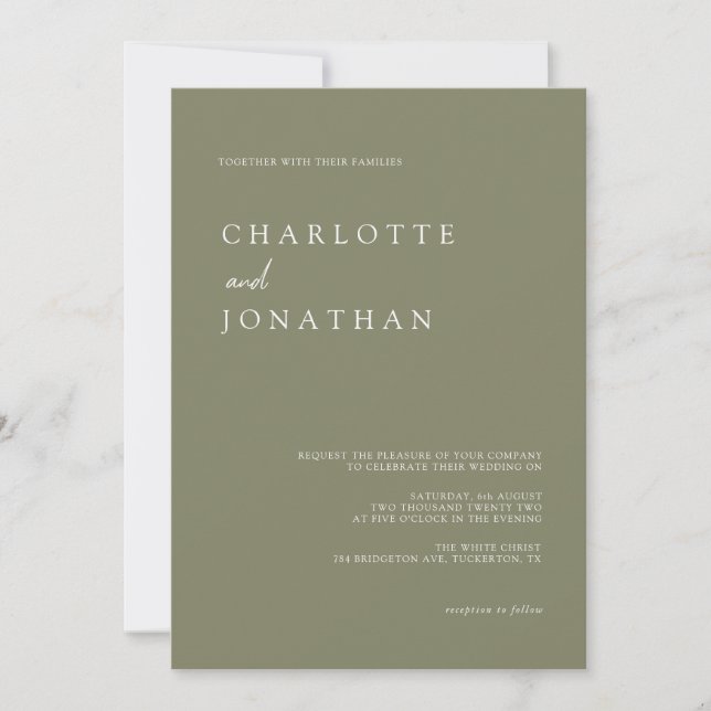 Modern Elegant Typography Olive Green Wedding Invitation (Front)