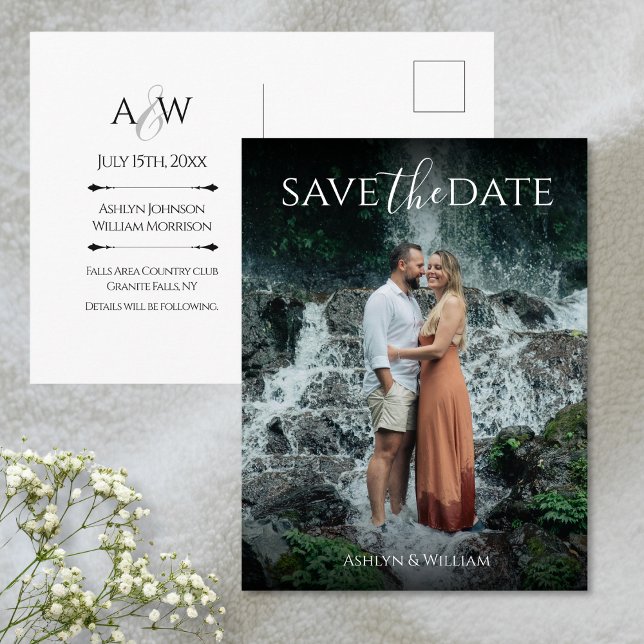 Modern Elegant Typography Photo Save the Date  Postcard (Creator Uploaded)
