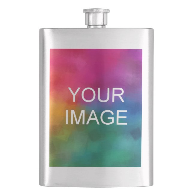 Modern Elegant Upload Your Image Photo Or Logo Hip Flask (Front)