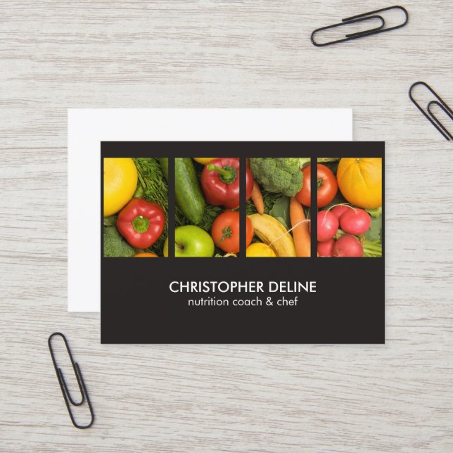Modern Elegant Vegetables Photo Nutritionist Chef Business Card (Front/Back In Situ)