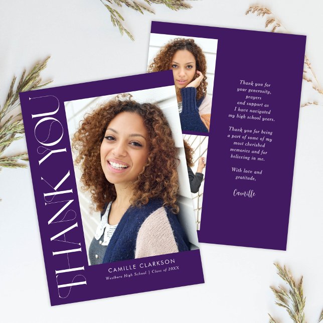 Modern Elegant Vertical Three Photo Graduation Thank You Card (Creator Uploaded)