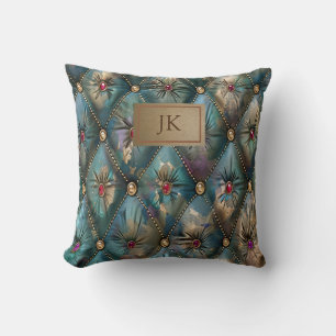 Modern Elegant Vintage Leather Colourful Diamonds Cushion