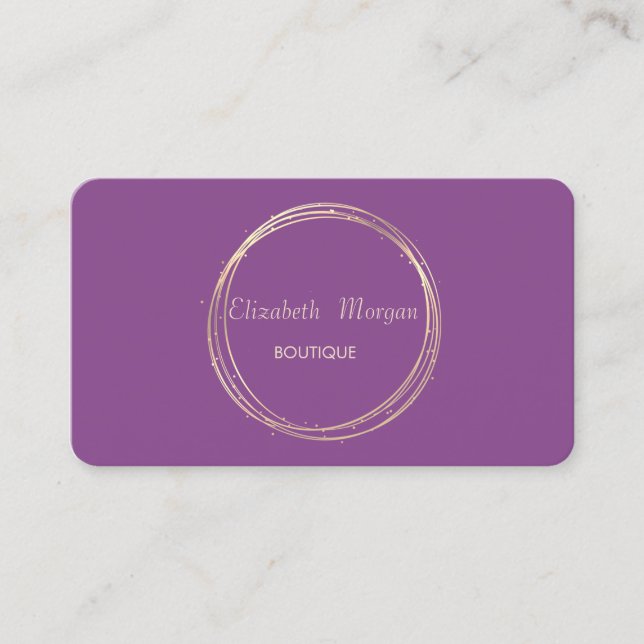 Modern Elegant,Violet ,Gold Circle Business Card (Front)