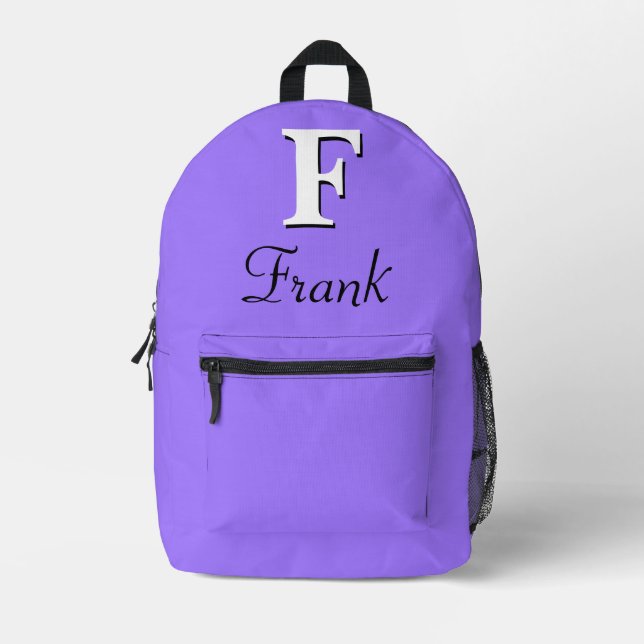 Modern Elegant Violets Monogram Printed Backpack (Front)