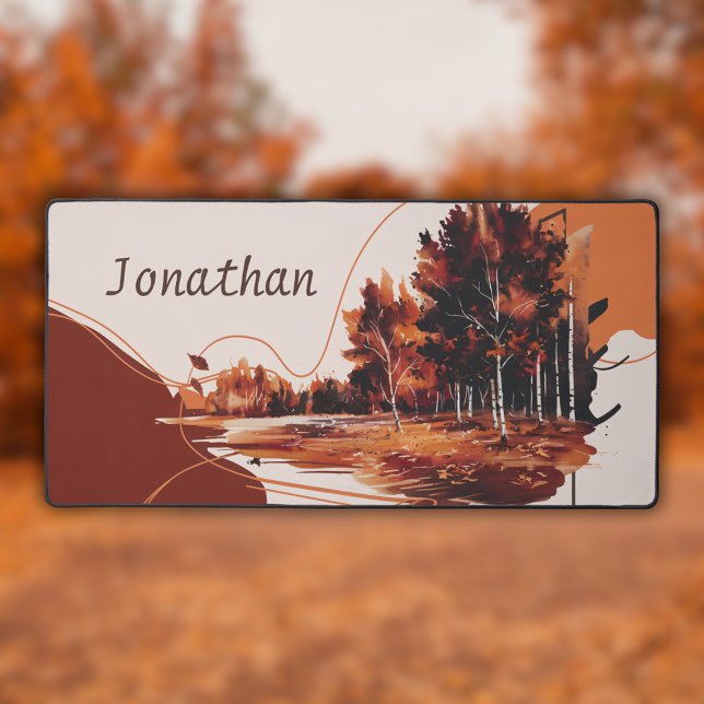 Modern Elegant Watercolor Autumn Landscape Desk Mat (Creator Uploaded)