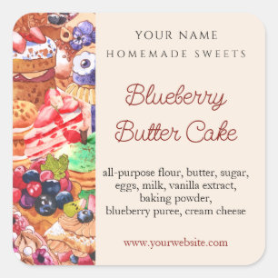 Modern Elegant Watercolor Baked Goods Ingredients Square Sticker
