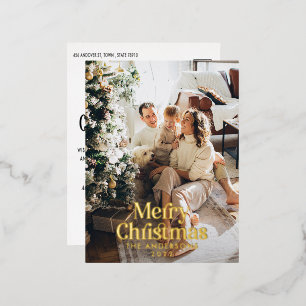Modern elegant watercolor botanical typography Fo Foil Holiday Postcard