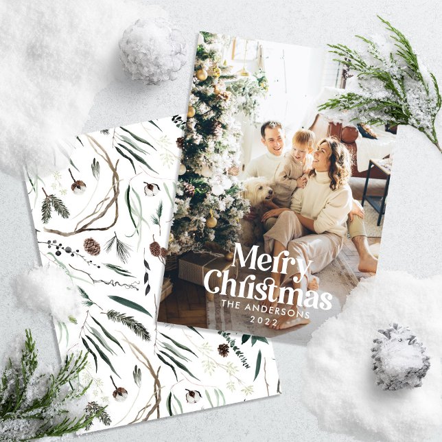  Modern elegant watercolor botanical typography Holiday Card (Creator Uploaded)