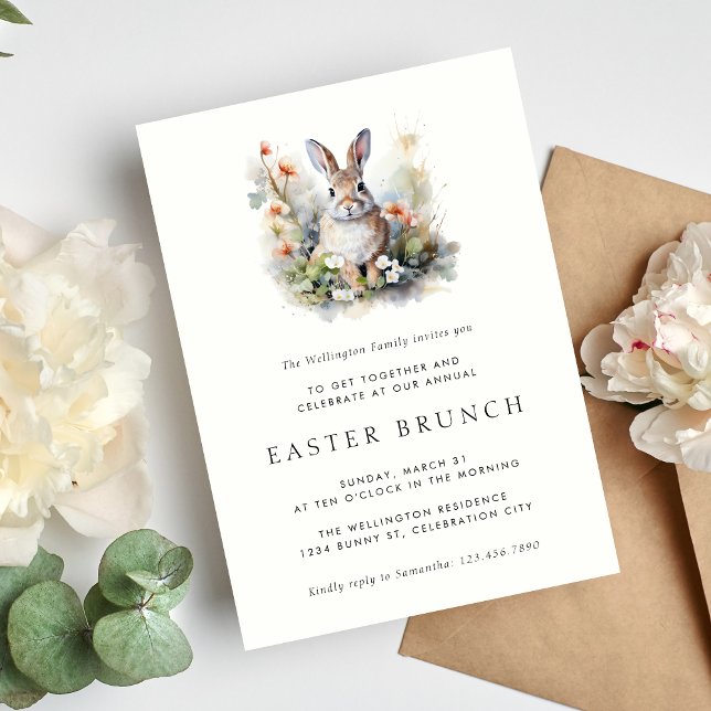 Modern Elegant Watercolor Bunny Easter Brunch Invitation (Creator Uploaded)
