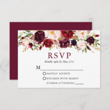 Modern Elegant Watercolor Burgundy Floral Wedding