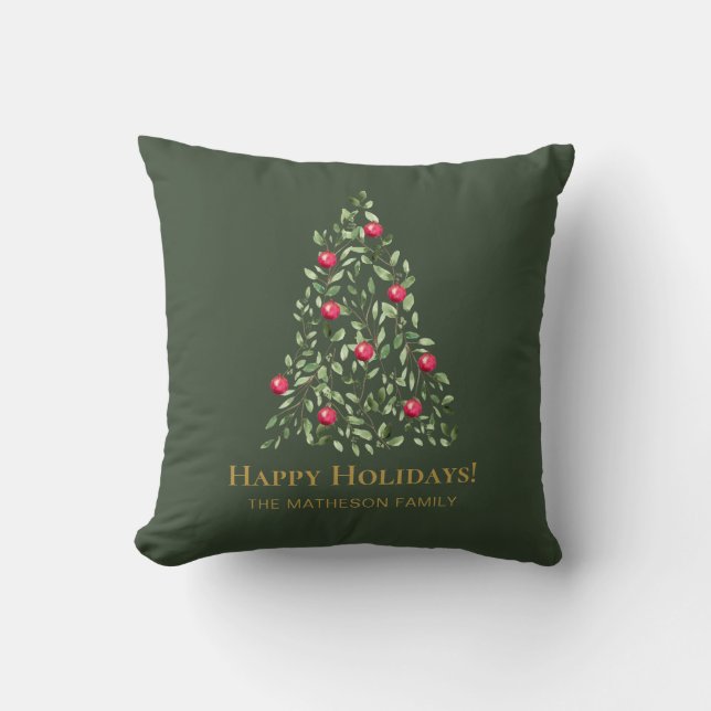 Modern Elegant Watercolor Christmas Tree Custom  Cushion (Front)