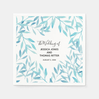 Modern Elegant Watercolor Floral Blue  Napkin
