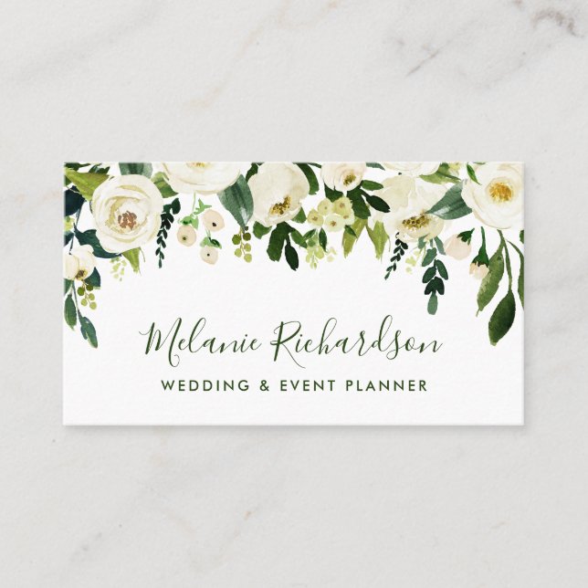 Modern Elegant Watercolor Floral Greenery Business Card (Front)