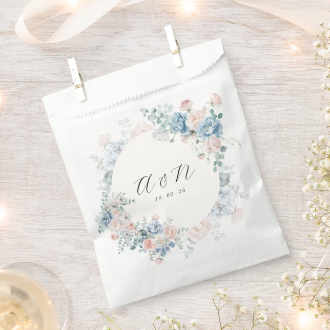 Modern Elegant Watercolor Floral Monogram Wedding Favour Bags (Clipped)