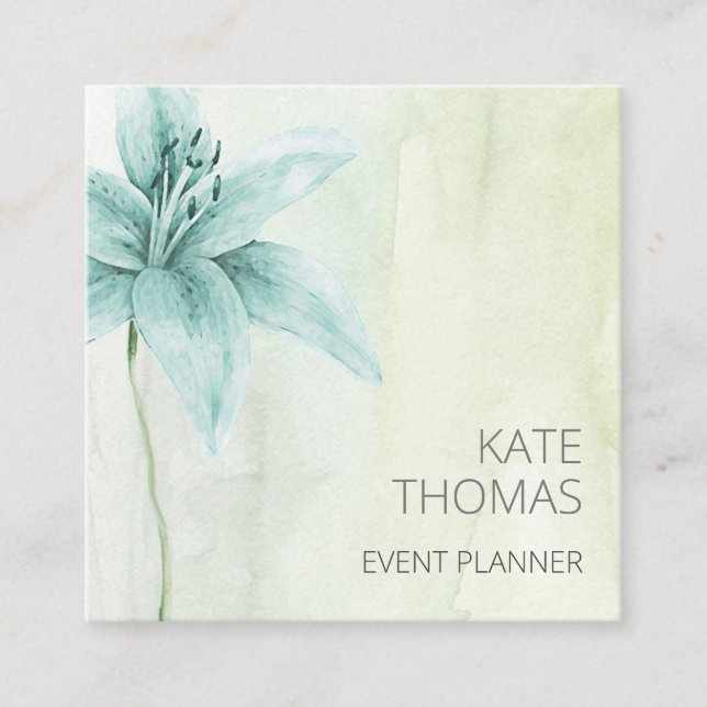 Modern Elegant Watercolor Floral Square Business Card (Front)