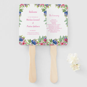 Modern elegant watercolor floral Wedding Program Hand Fan