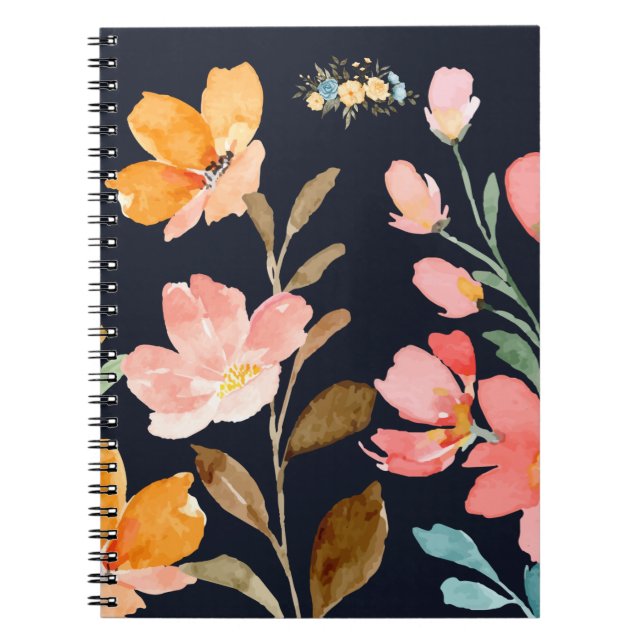 Modern Elegant Watercolor  Flower Notebook (Front)