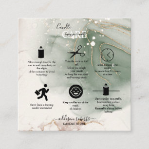 Modern Elegant Watercolor Green Candle Care Square Business Card