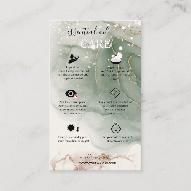 Modern Elegant Watercolor Green essential oil  Business Card (Front)