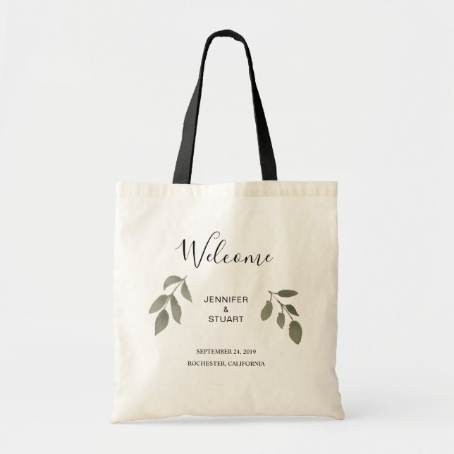 Modern elegant watercolor leaves Welcome wedding Tote Bag (Front)