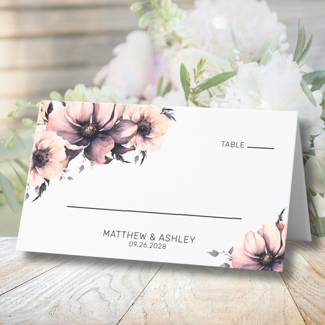 Modern Elegant Watercolor Pink Floral Wedding Place Card (Modern Elegant Watercolor Floral Pink Wedding Place Card)