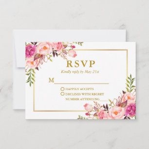 Modern Elegant Watercolor Pink Floral Wedding RSVP Card