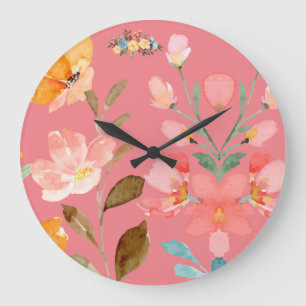  Modern Elegant Watercolor Pink  Large Clock