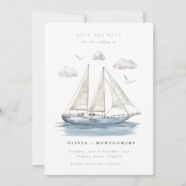 Modern Elegant Watercolor Sailing Yacht  Invitation (Front)