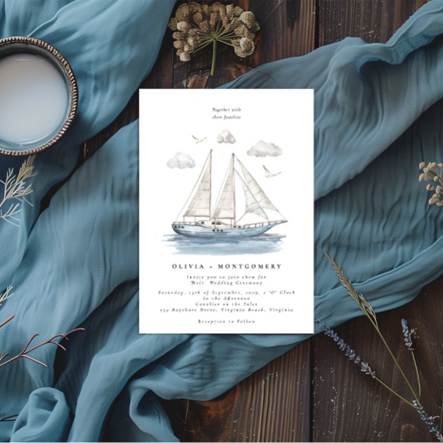 Modern Elegant Watercolor Sailing Yacht Wedding  Invitation (Creator Uploaded)