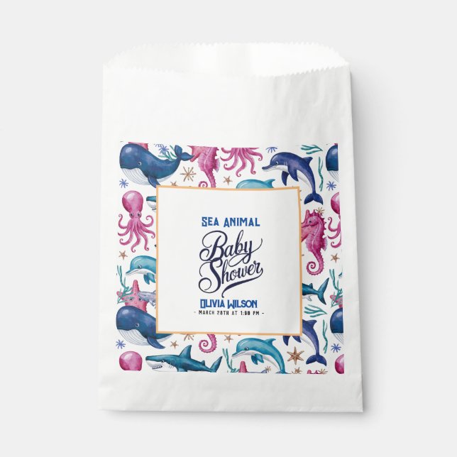 Modern elegant  watercolor Sea animal baby shower Favour Bags (Front)