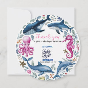 Modern elegant  watercolor Sea animal baby shower Thank You Card