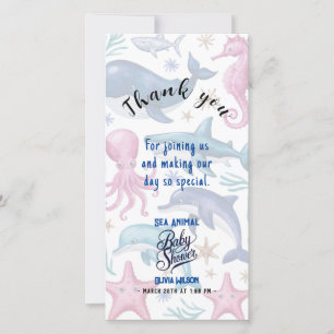 Modern elegant watercolor Sea animal baby shower Thank You Card
