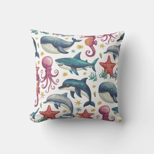 Modern  elegant  watercolor Sea animals 2 Cushion (Front)