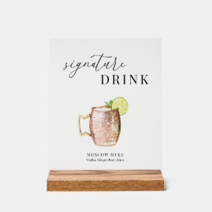 Modern Elegant Watercolor Signature Drink Acrylic Sign