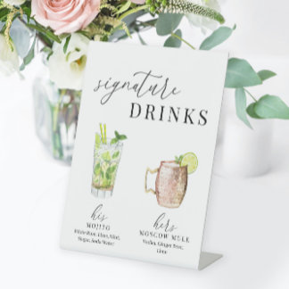Modern Elegant Watercolor Signature Drinks Pedestal Sign