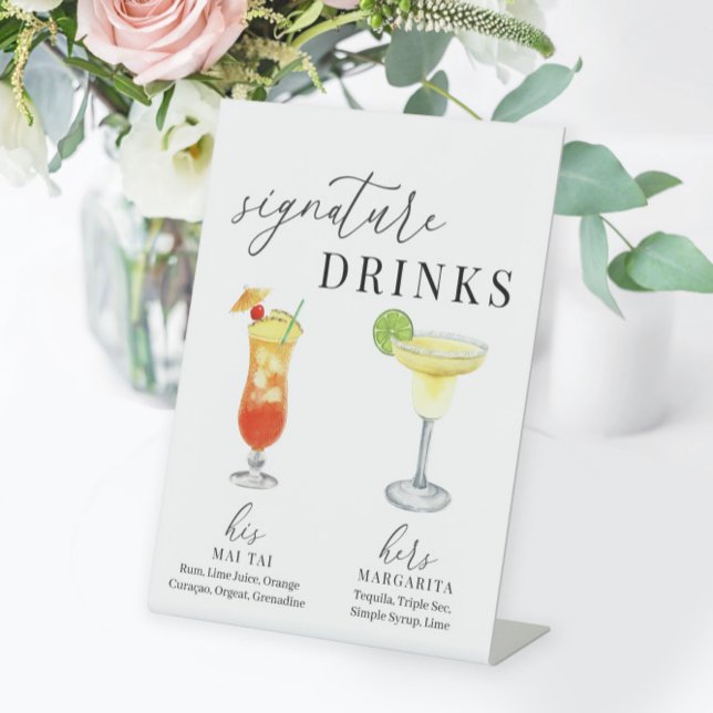 Modern Elegant Watercolor Signature Drinks Pedestal Sign (Creator Uploaded)