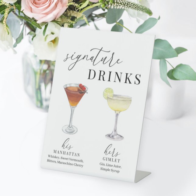 Modern Elegant Watercolor Signature Drinks Pedestal Sign (Creator Uploaded)