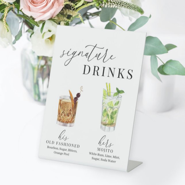 Modern Elegant Watercolor Signature Drinks Pedestal Sign (Creator Uploaded)