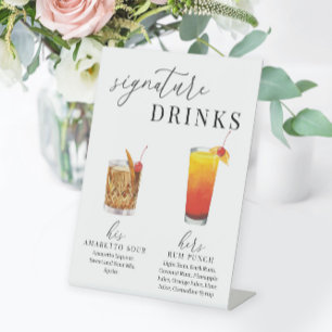 Modern Elegant Watercolor Signature Drinks Pedestal Sign