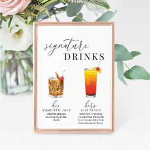 Modern Elegant Watercolor Signature Drinks Sign