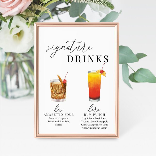 Modern Elegant Watercolor Signature Drinks Sign (Creator Uploaded)
