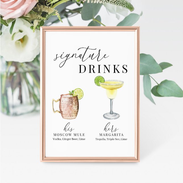 Modern Elegant Watercolor Signature Drinks Sign (Creator Uploaded)