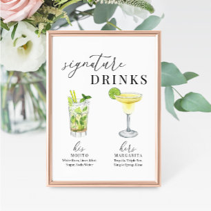 Modern Elegant Watercolor Signature Drinks Sign