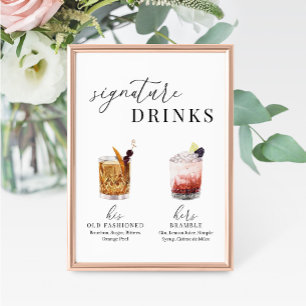 Modern Elegant Watercolor Signature Drinks Sign
