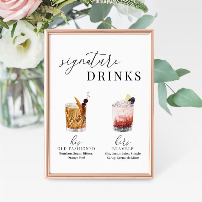 Modern Elegant Watercolor Signature Drinks Sign (Creator Uploaded)