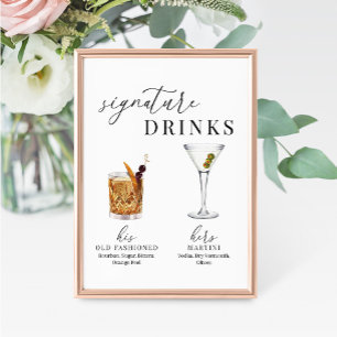 Modern Elegant Watercolor Signature Drinks Sign