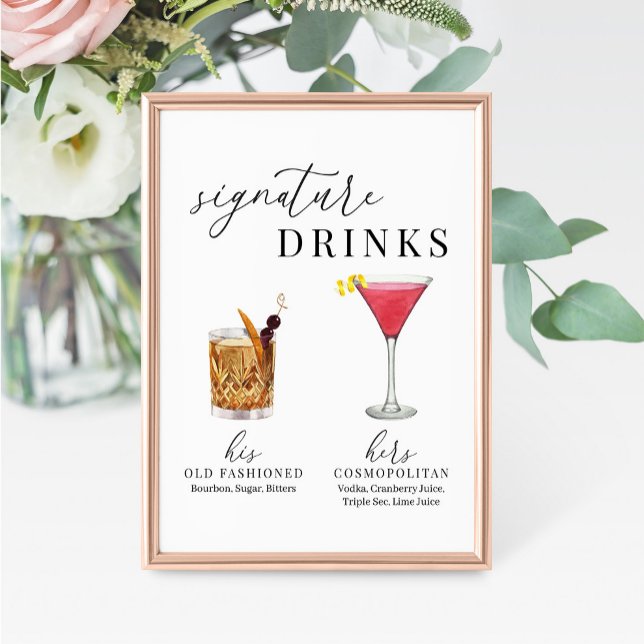 Modern Elegant Watercolor Signature Drinks Sign (Creator Uploaded)