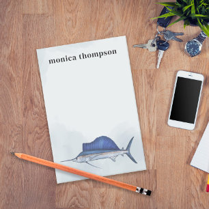 Modern Elegant Watercolor Simple Blue Sailfish Post-it Notes
