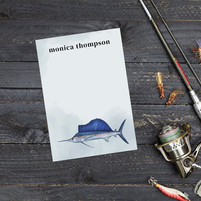Modern Elegant Watercolor Simple Blue Sailfish  Post-it Notes (Custom post it notes with ocean fish theme.)